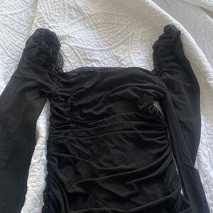 Black mesh shoulder mini dress